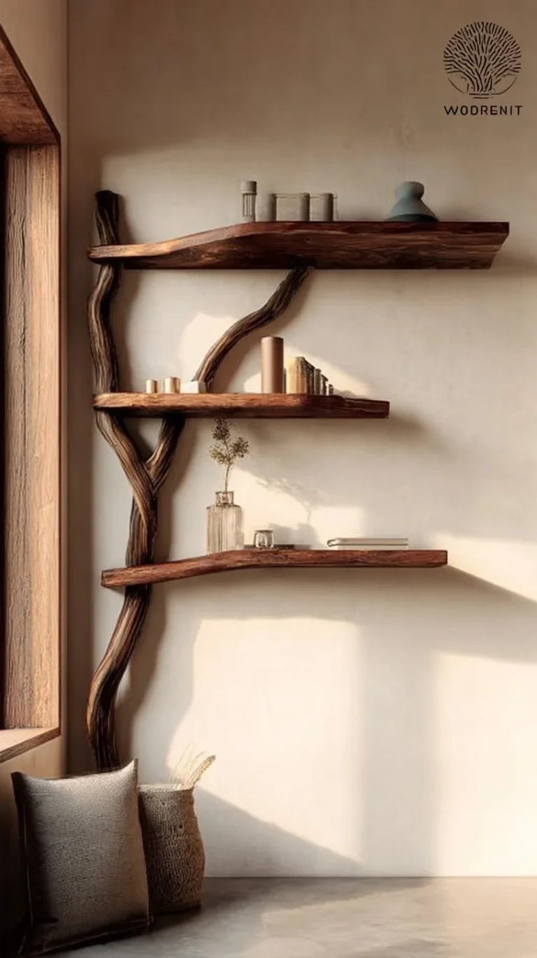 Handmade solid wood wall shelf for books and decor storage