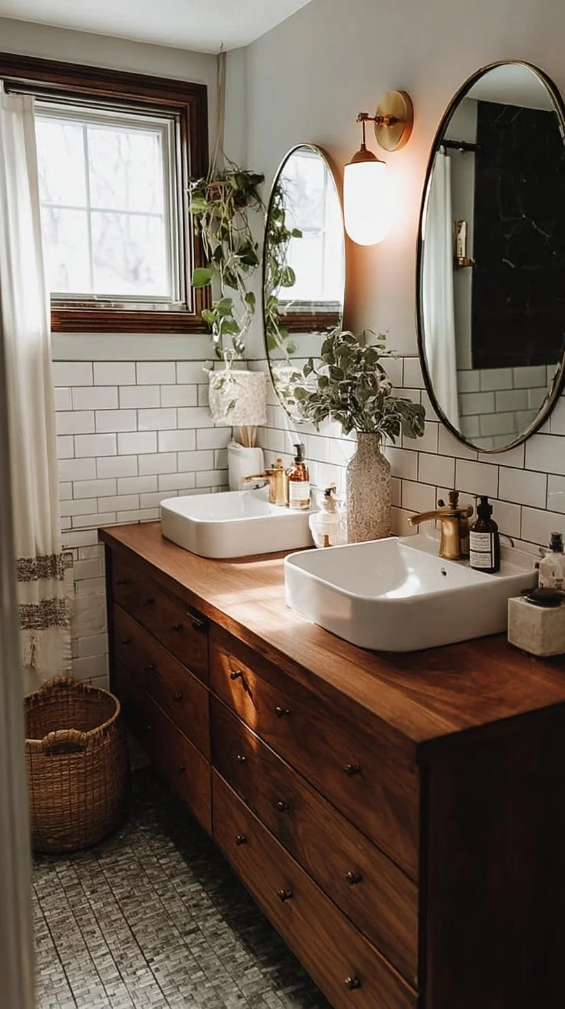 Mid-Century Double Bathroom Vanity from West Elm, shared by @lizzydesigns_