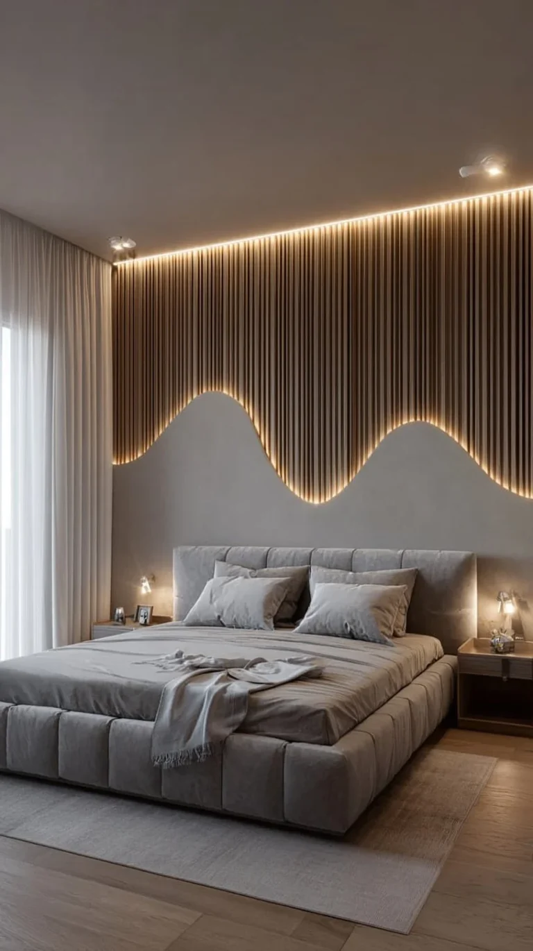 Stylish modern bedroom design with minimalistic furniture and calming color palette.