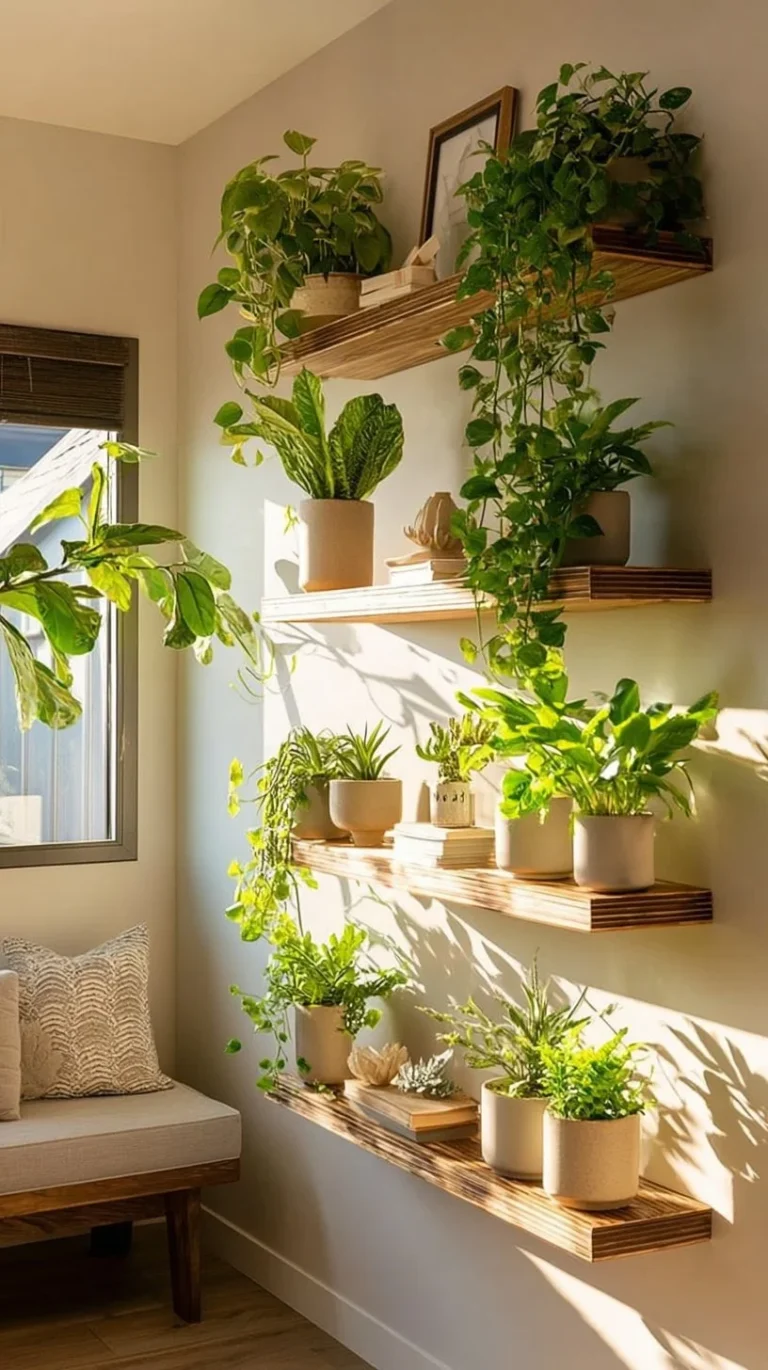 Creative plant wall ideas decorating a blank wall with vibrant greenery.