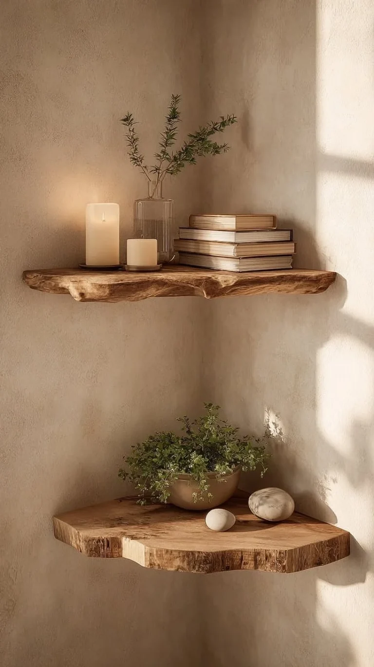 Handmade rustic live edge corner floating shelves set of 2 in cedar wood