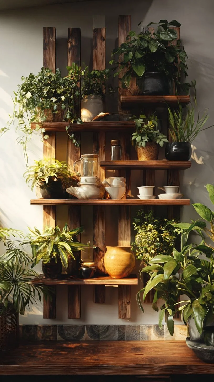 Stylish Wooden Slat Plant Wall with Assorted Greenery