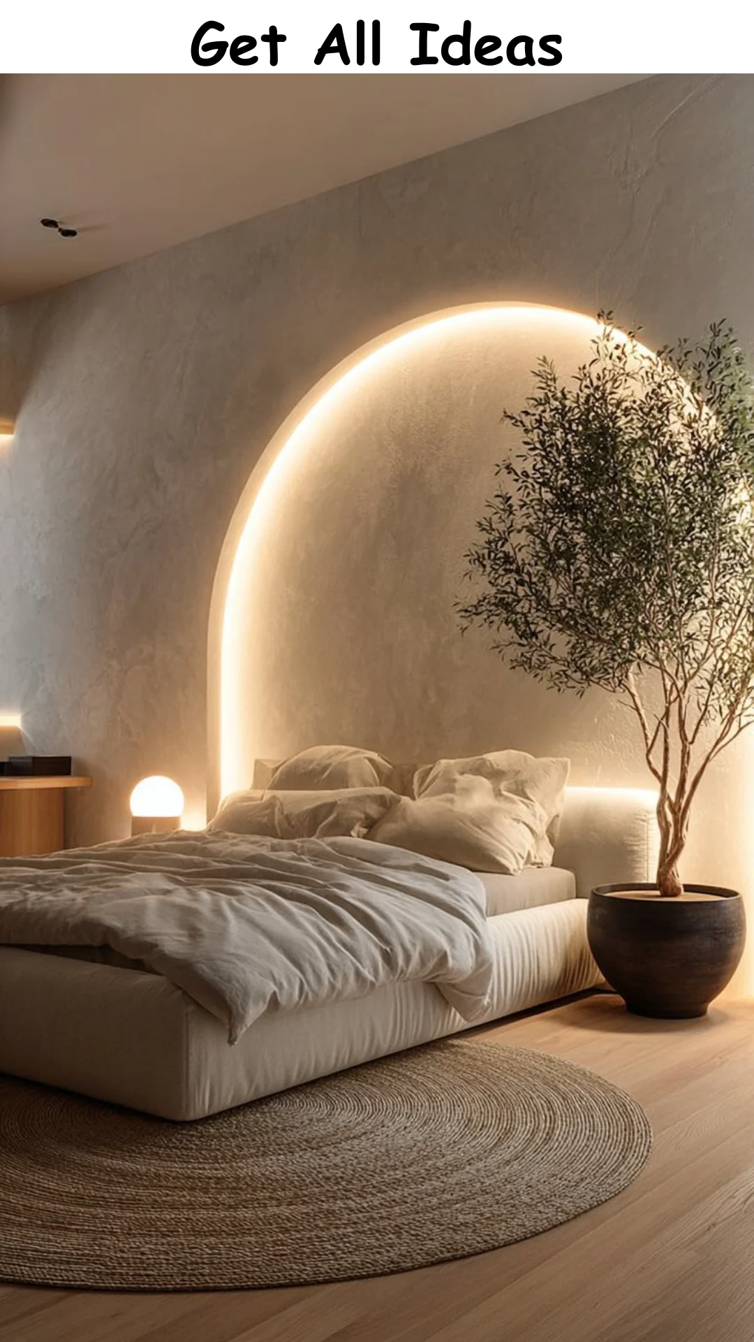 14 Pretty Bedrooms For Women - Backlit Stucco Alcove and Potted Olive 2026