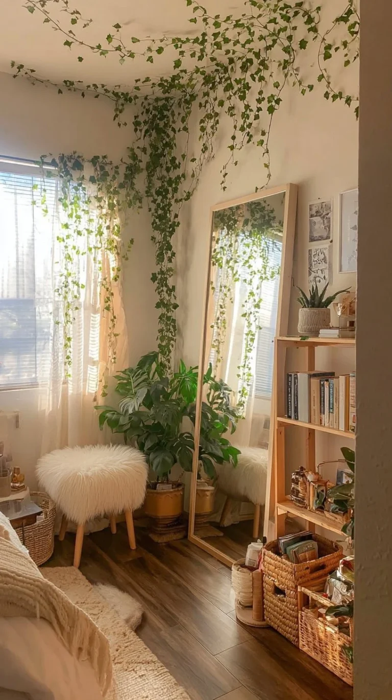 Aesthetic bedroom decor featuring cozy textures and stylish furnishings.