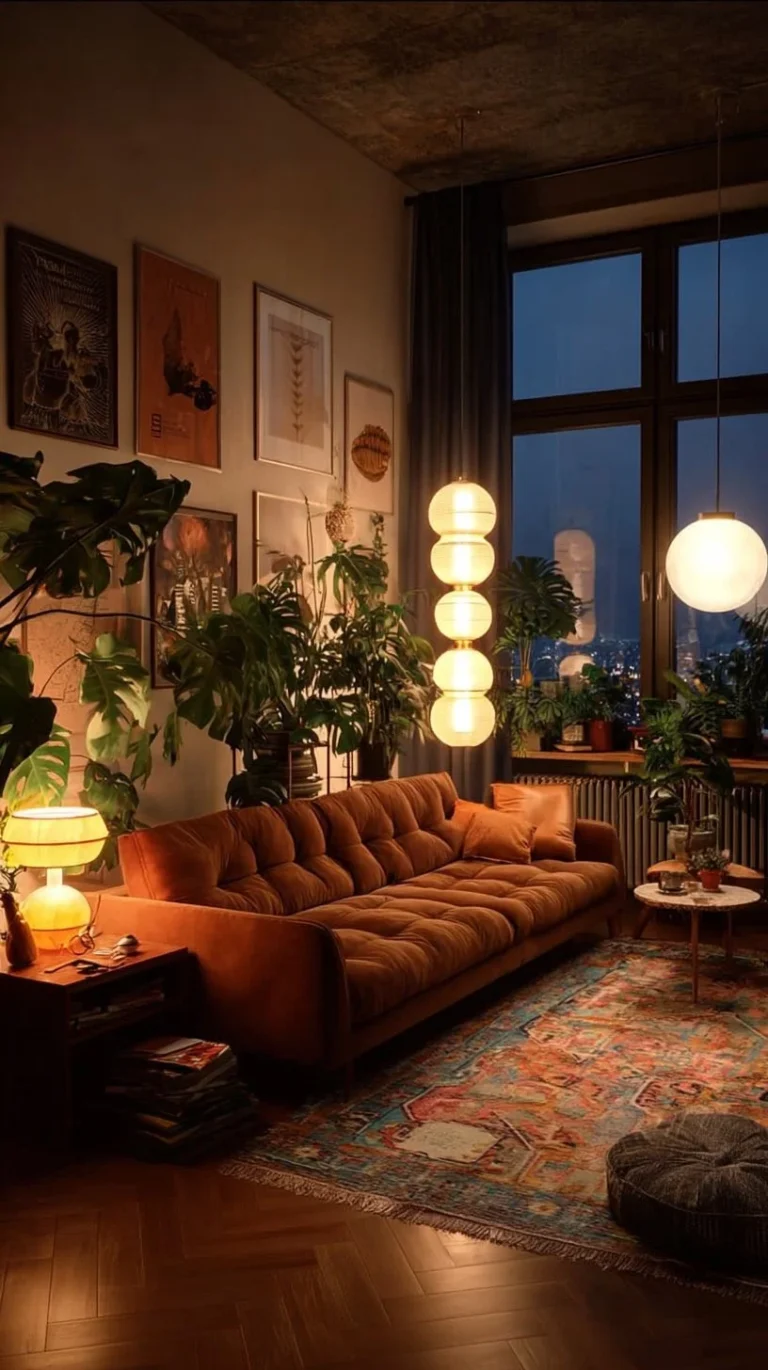 Cozy couch in stylish apartment living room showcasing modern decor