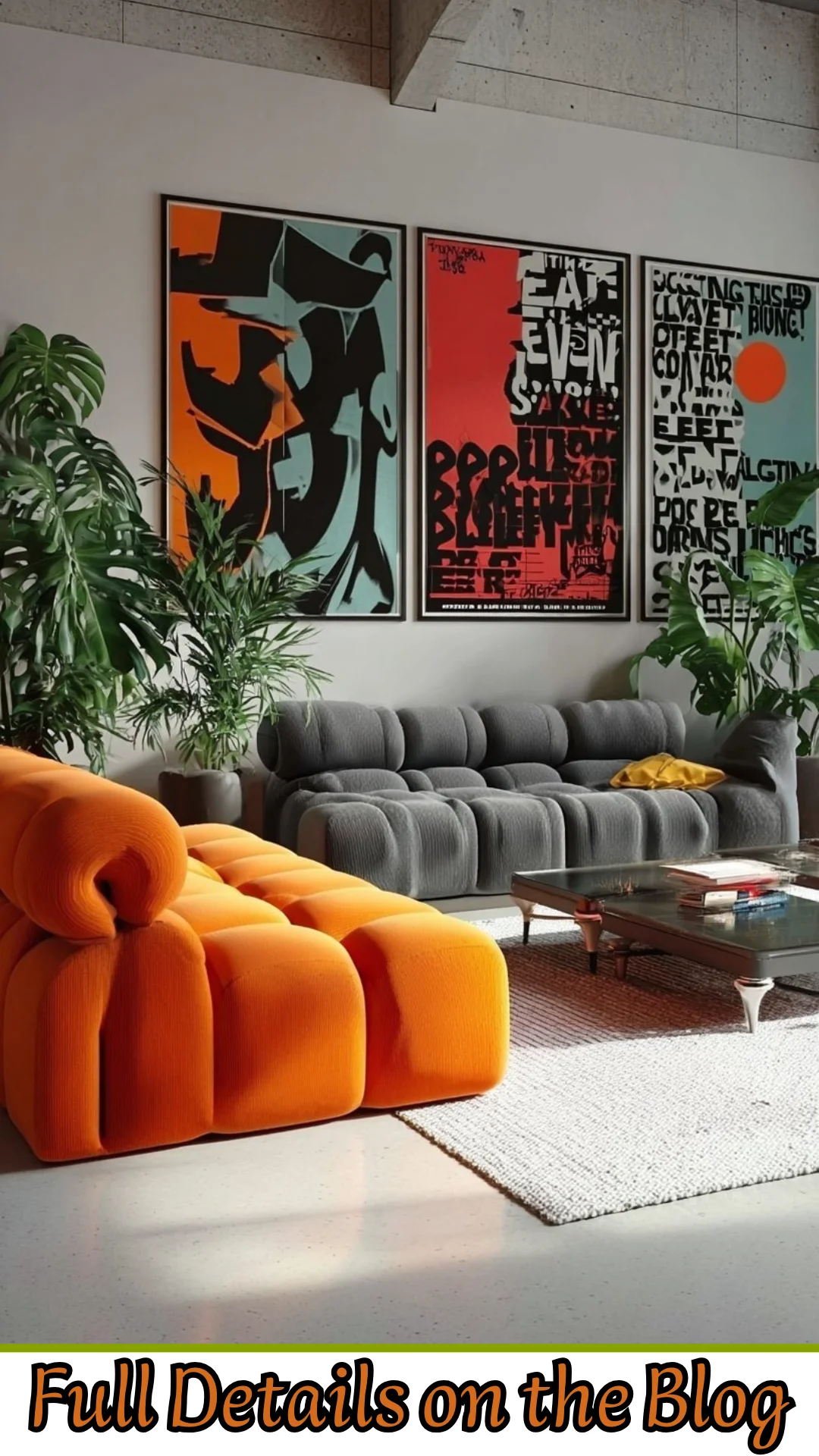 Modernist Typography Poster Set, Orange Black Abstract Prints (Digital Download)