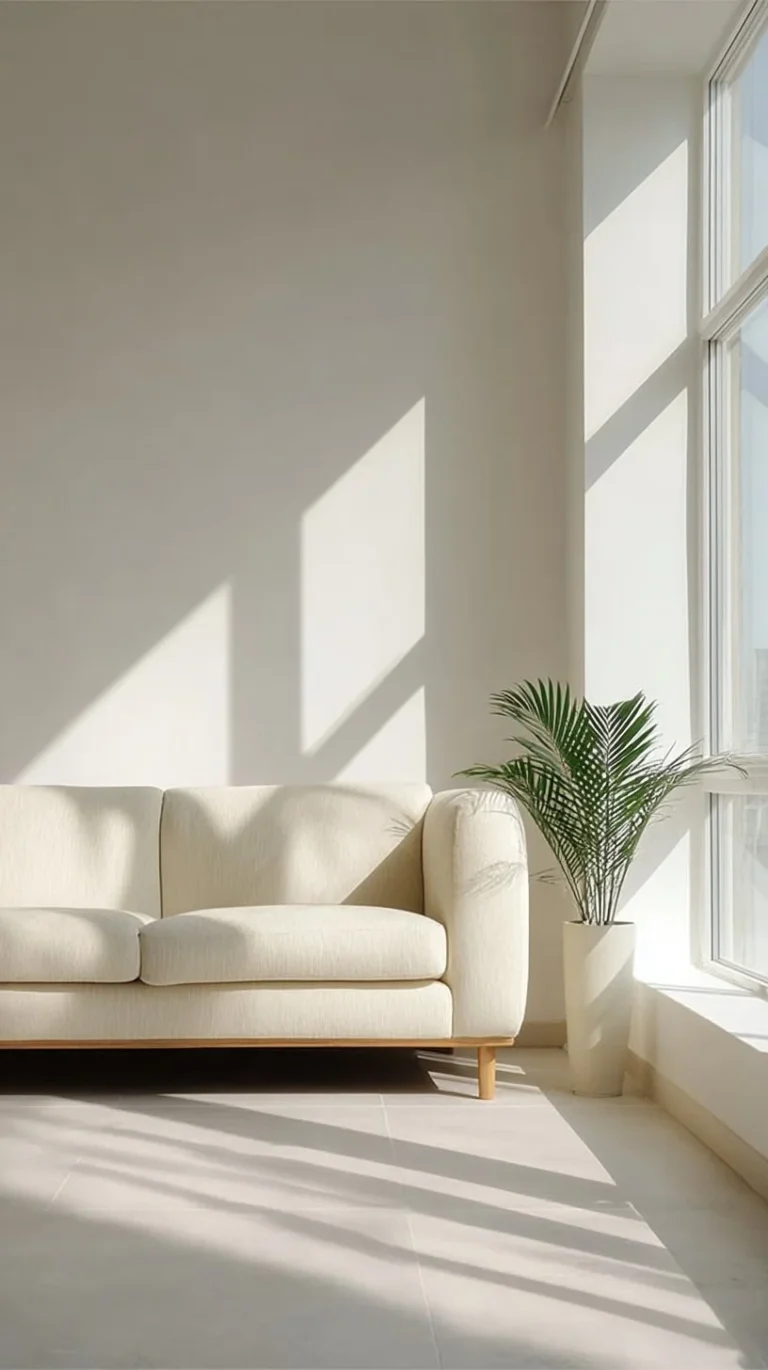 Stylish minimalist living room with modern decor and simple furniture