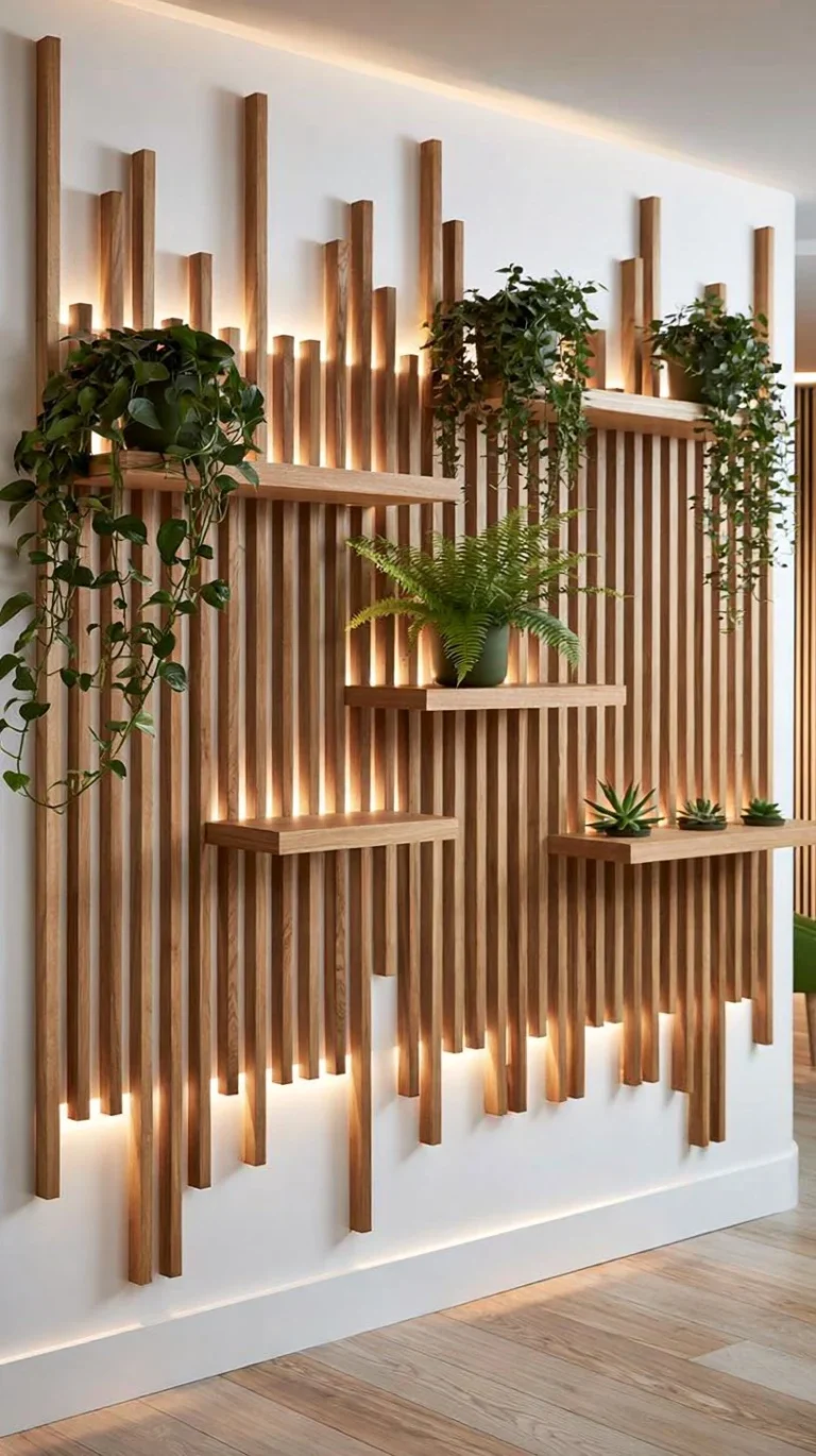 DIY wood accent wall ideas with shelves for home decor inspiration