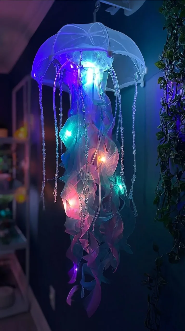 DIY Jellyfish Lamp with glowing colorful jellyfish and soothing lighting effects