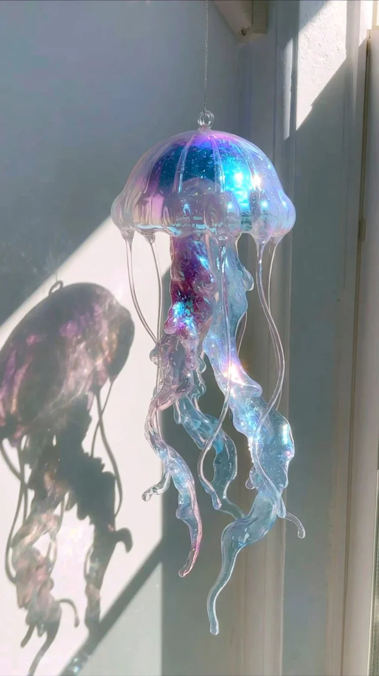 DIY jellyfish ornament project materials and finished decoration