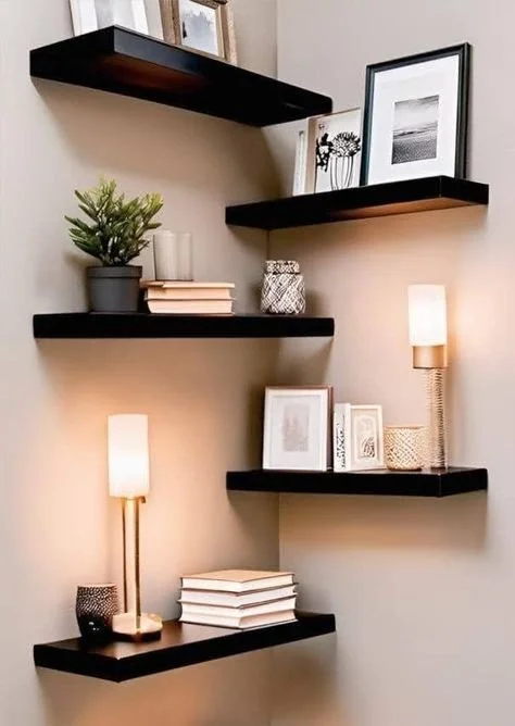 Fixwal Floating Shelves for Wall, Wall Mounted Rustic Wood Shelves for Bathroom, Living Room, Bedroom and Kitchen, Wall Shelves for Storage, Books, Room Decor (Black, Set of 4, 15.8 Inch)