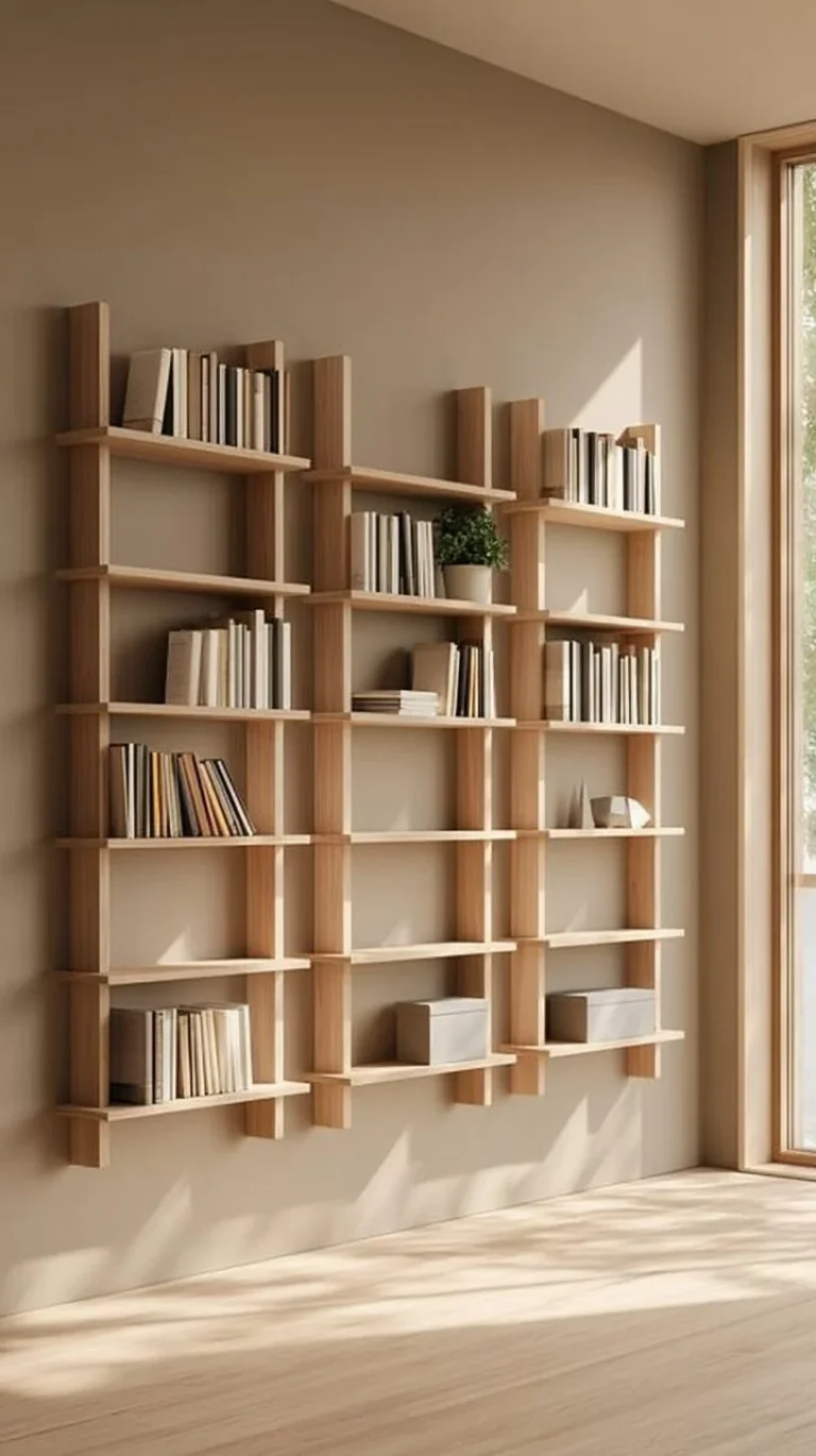 Modern floating bookshelf set for minimalist home decor on Etsy