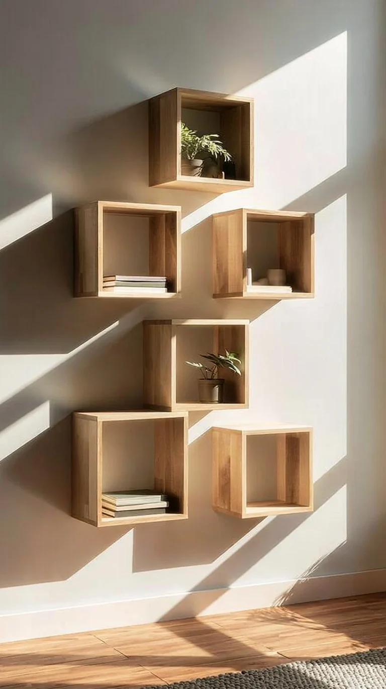 Custom floating bookshelves set for wall-mounted book storage and decor