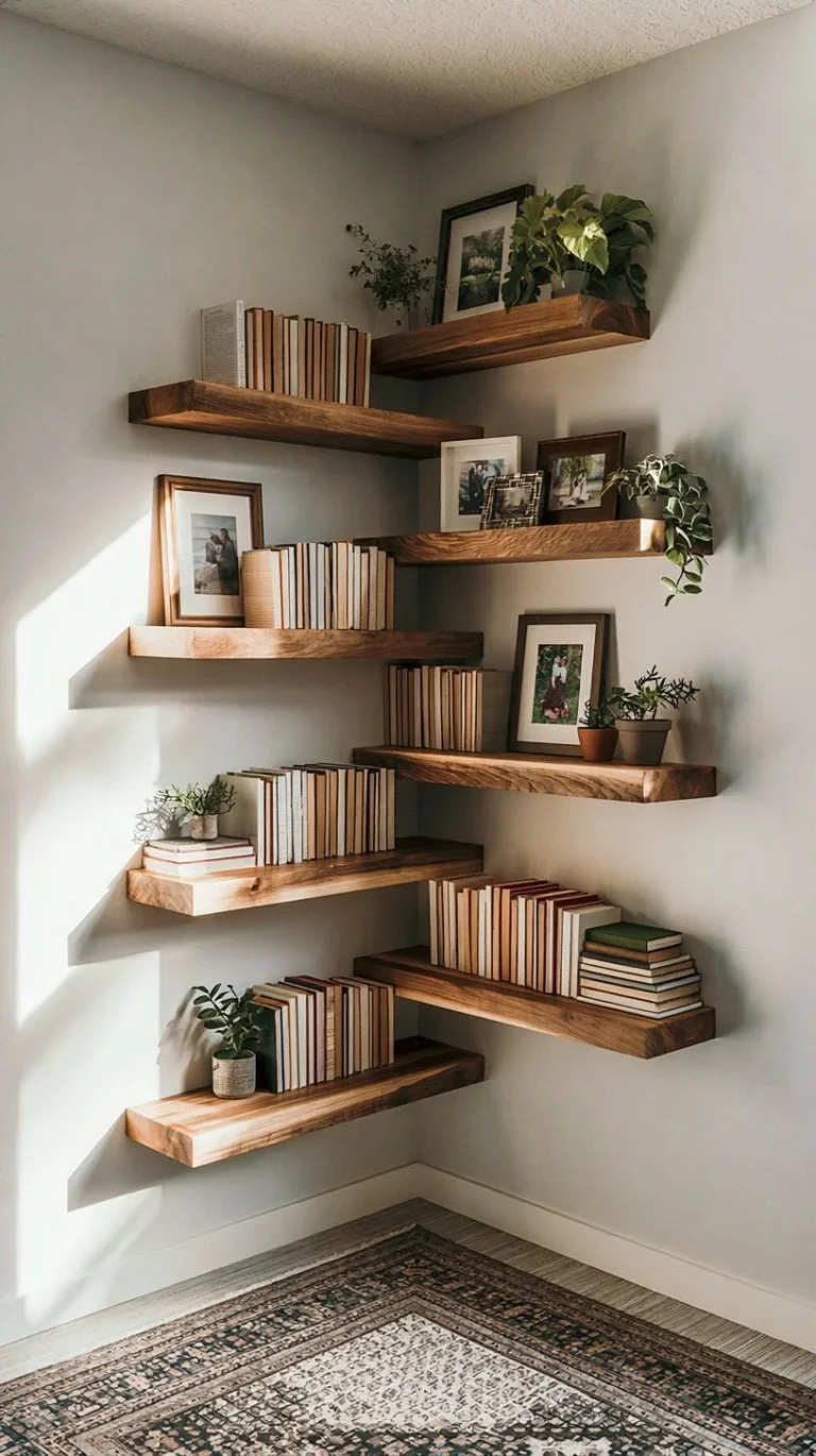 Creative bookshelf ideas for small spaces with wall shelves and wood designs.