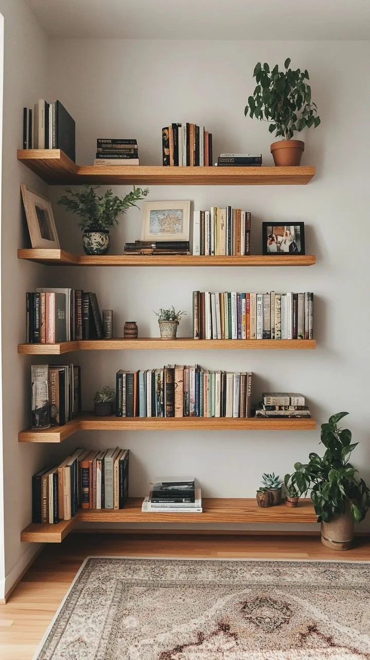 Genius Bookshelf Ideas for Small Spaces That Look Great & Save Room | Wall Shelves Ideas for Books, Small Apartment Book Wall, Wood Wall Shelves for Living Room