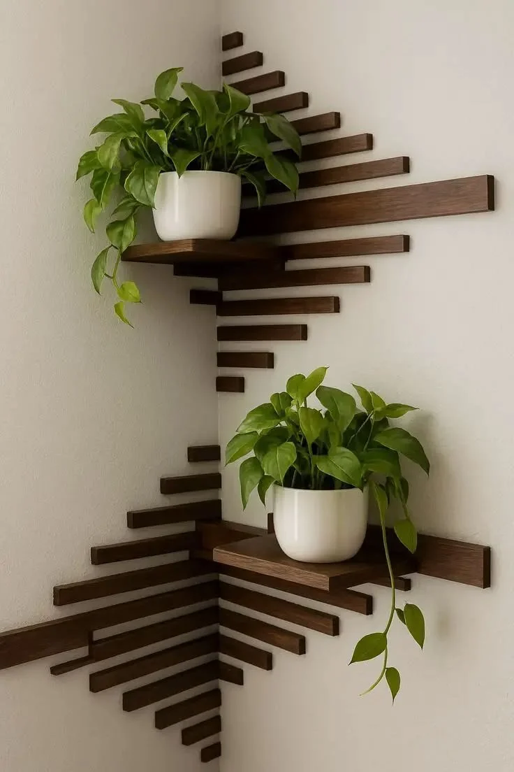 How to Build a Modern Corner Shelf With Floating Wood Slats