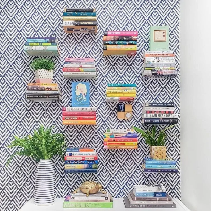 Invisible Floating Metal Hidden Bookshelves Wall Mounted Storage Set of 2