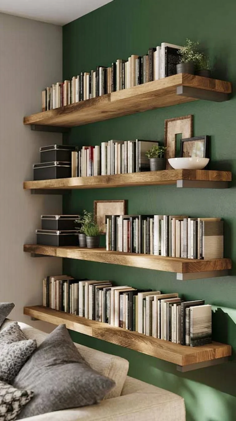 Millwood Pines Cezka Solid Paulownia Wood Floating Shelf displayed in a modern interior