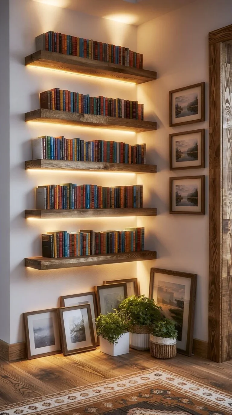 Rustic floating shelves set of 5 for stylish wall decor and storage solutions.