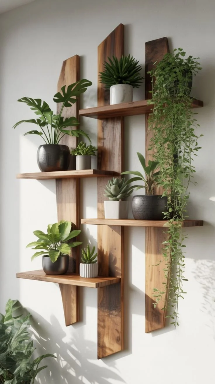 Stylish Wooden Slat Plant Wall with Assorted Greenery