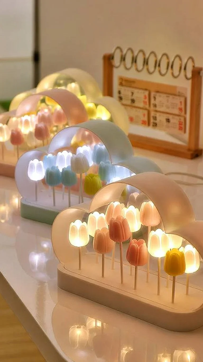Tulip night light mirror cloud lamp, decorative flower design for living room and gifts