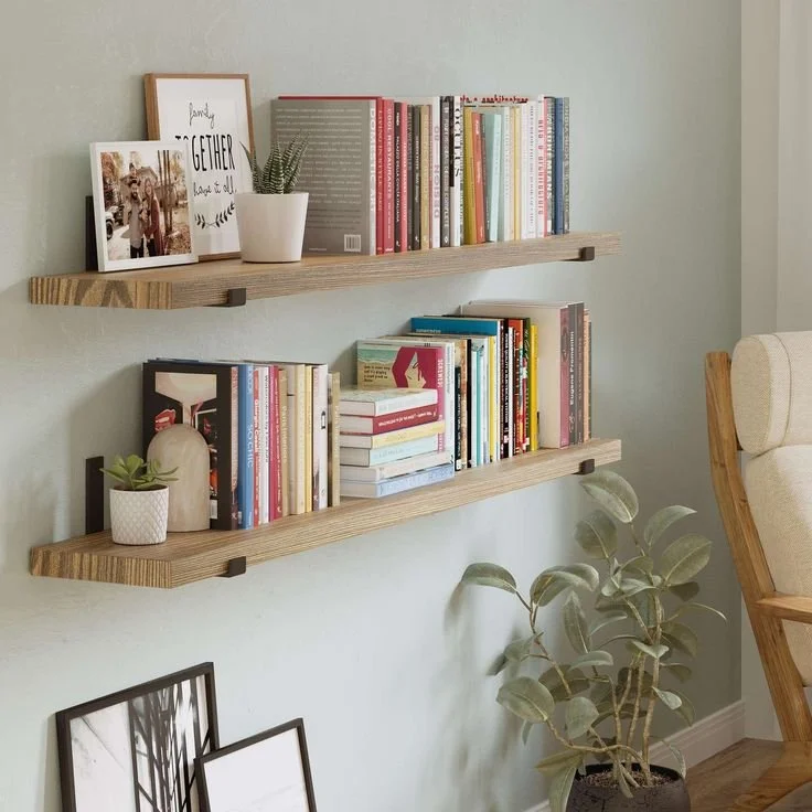 Wallniture Forte 60 Inch Long Bookshelf, Floating Shelf for Wall Decor, 9.25" & 11.25" Depth Options, Farmhouse, Burnt, 2 Pcs
