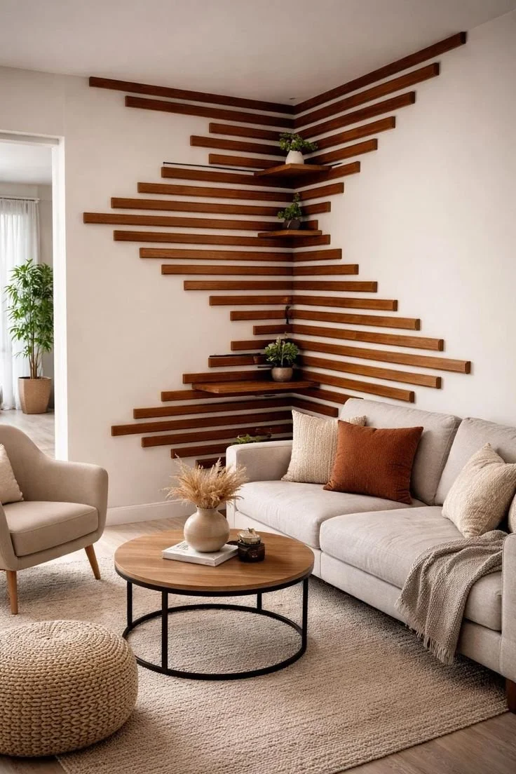 Wood Wall Decor, Corner Shelves, Floating, Modern Wall Art